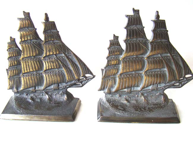 A pair of clipper ship bookends circa 1925
